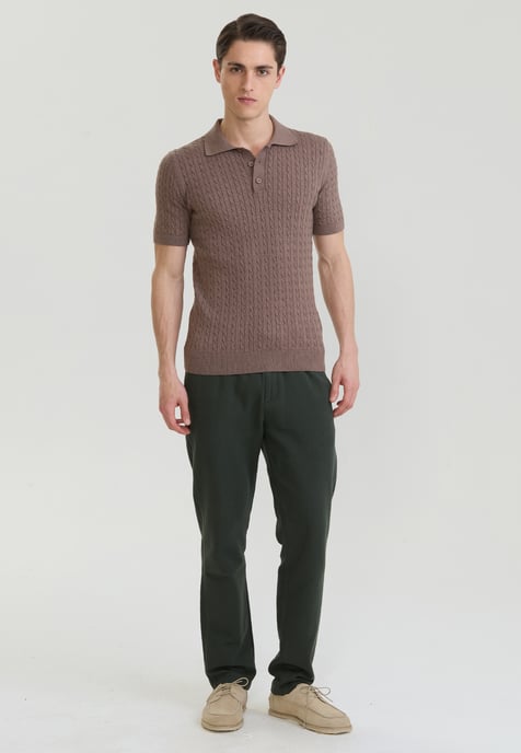 Polo Shirt Short Sleeve Cable Knit Polo Shirt Short Sleeve - Image 2