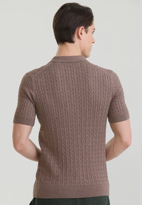 Polo Shirt Short Sleeve Cable Knit Polo Shirt Short Sleeve - Image 3