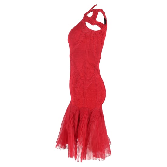 Herve Leger gebreide midi-jurk van tule met bandage in rode viscose - Image 2