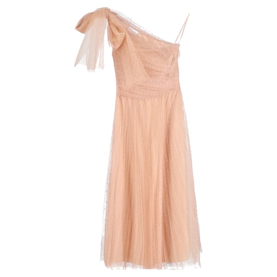 Red Valentino One-shoulder Pleated Point D'esprit Tulle Midi Dress In Beige Polyester - Image 1