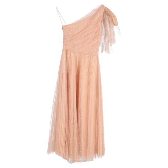 Red Valentino One-shoulder Pleated Point D'esprit Tulle Midi Dress In Beige Polyester - Image 2