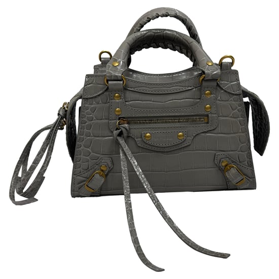Balenciaga Mini Neo Classic City Croc-Embossed Handbag in Grey Leather - Image 1