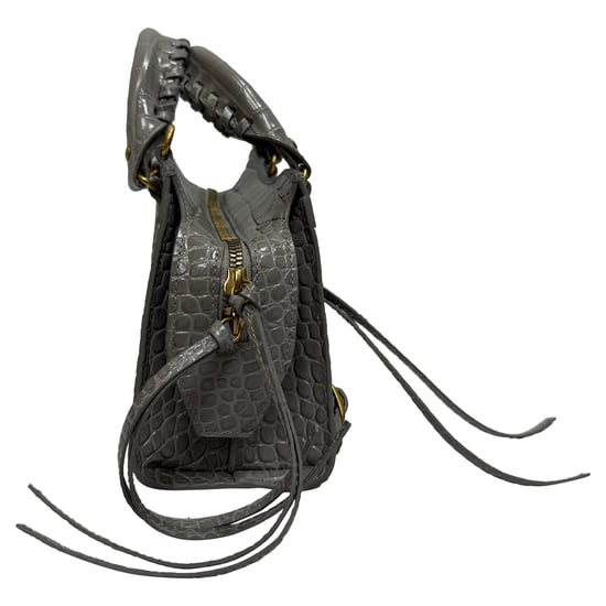 Balenciaga Mini Neo Classic City Croc-Embossed Handbag in Grey Leather - Image 3