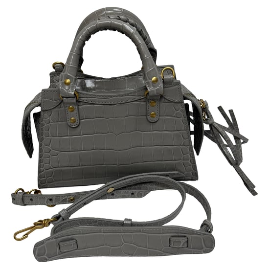 Balenciaga Mini Neo Classic City Croc-Embossed Handbag in Grey Leather - Image 5