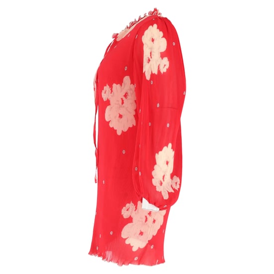 Ganni Ruffle-Trimmed Floral-Print Plissé-Chiffon Mini Dress In Red Viscose - Image 2