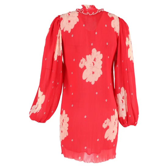 Ganni Ruffle-Trimmed Floral-Print Plissé-Chiffon Mini Dress In Red Viscose - Image 3