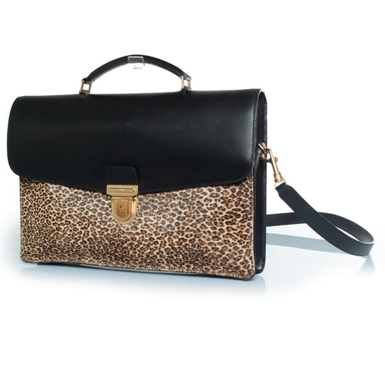 Celine, leopard print leather briefcase in black and brown - Image 1
