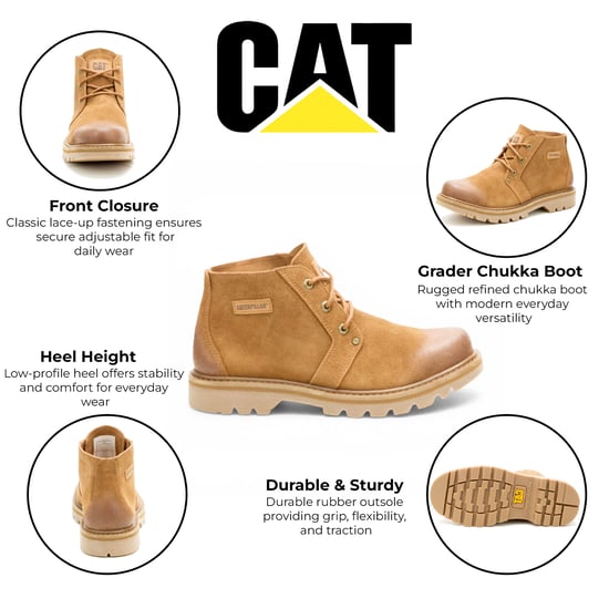 CAT (Caterpillar) Tan Leather Hiking Mid-Cut Chukka Ankle Boots - Grader - Image 2