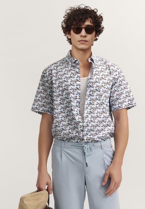 Bugatti Herren Overhemd met korte mouwen, modern fit, met print - Image 1