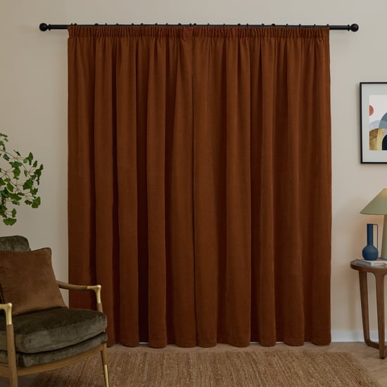 Furn Soft Chenille Blackout Pencil Pleat Curtain Pair, Rust - Image 3