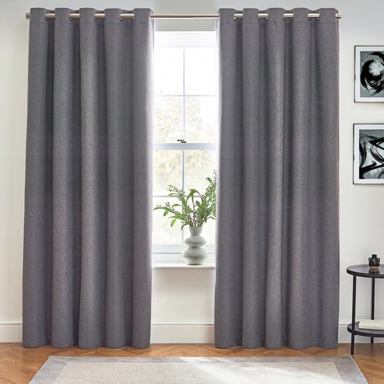 Furn Dawn Textured Blackout Eyelet Curtain Pair, Charcoal - Image 4