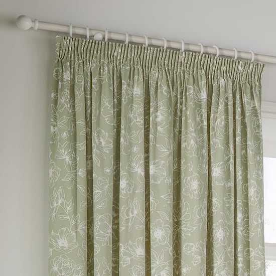 Wylder Bella Floral Lined Pencil Pleat Curtain Pair, Sage - Image 2