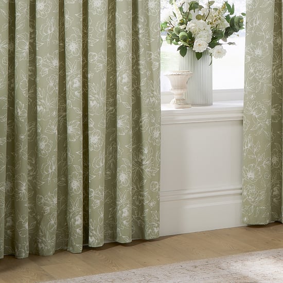 Wylder Bella Floral Lined Pencil Pleat Curtain Pair, Sage - Image 3
