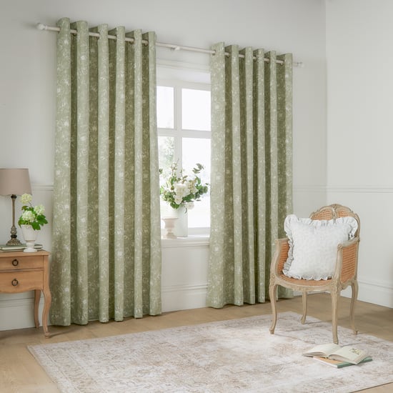 Wylder Bella Floral Lined Eyelet Curtain Pair, Sage - Image 1