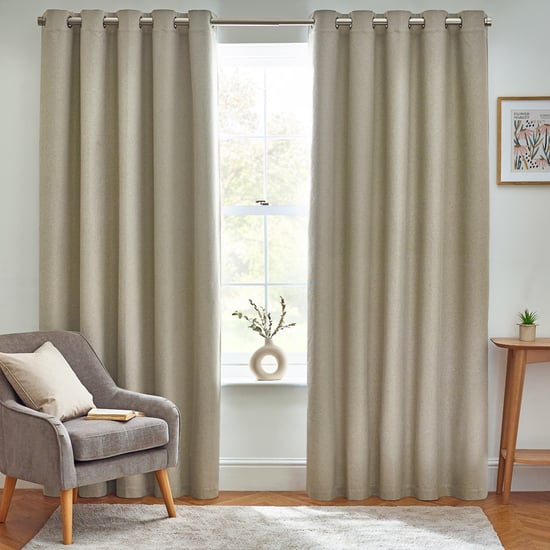 Furn Dawn Textured Blackout Eyelet Curtain Pair, Natural - Image 1