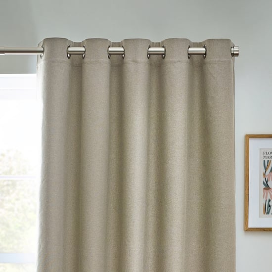 Furn Dawn Textured Blackout Eyelet Curtain Pair, Natural - Image 2