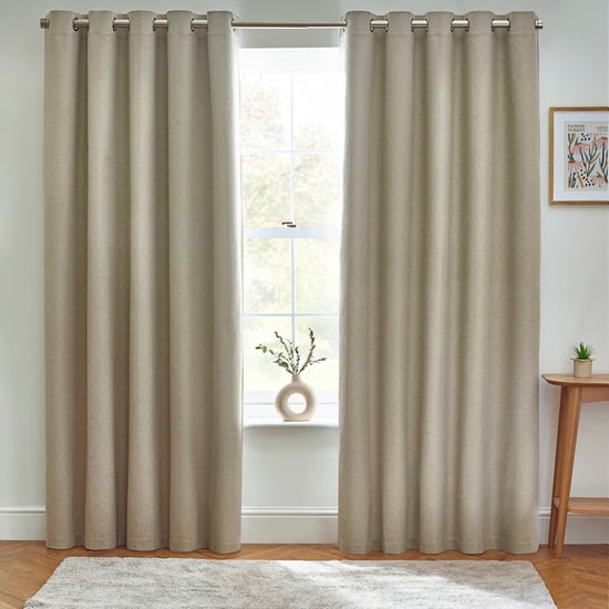 Furn Dawn Textured Blackout Eyelet Curtain Pair, Natural - Image 4