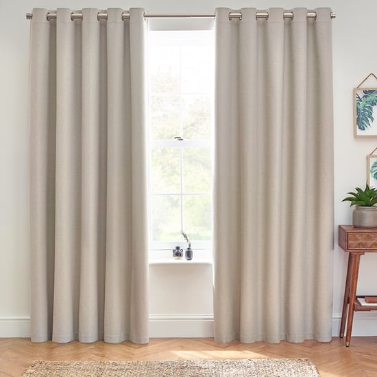 Furn Dawn Textured Blackout Eyelet Curtain Pair, Linen - Image 4