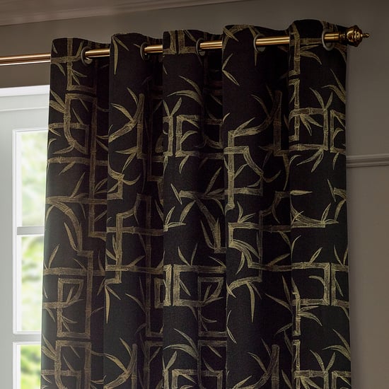 Paoletti Bamboo Fully Lined Jacquard Eyelet Curtain Pair, Black - Image 3
