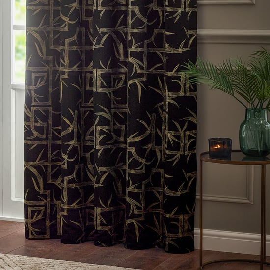 Paoletti Bamboo Fully Lined Jacquard Eyelet Curtain Pair, Black - Image 4