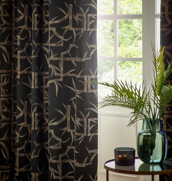 Paoletti Bamboo Fully Lined Jacquard Eyelet Curtain Pair, Black - Image 5