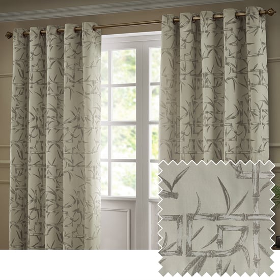 Paoletti Bamboo Fully Lined Jacquard Eyelet Curtain Pair, Champagne - Image 1