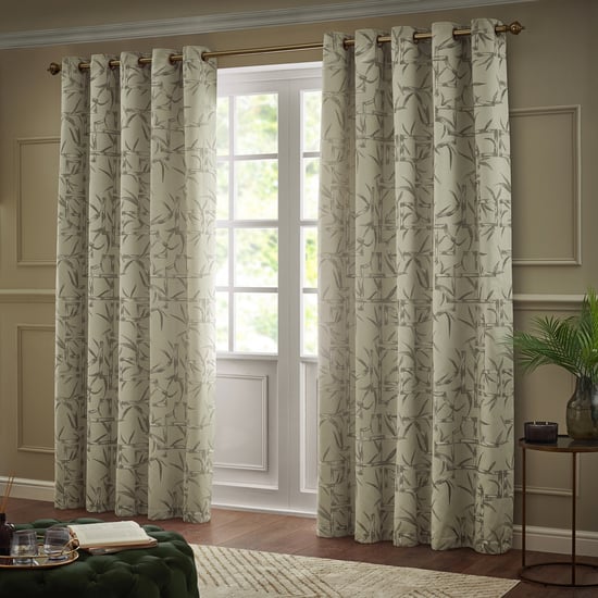 Paoletti Bamboo Fully Lined Jacquard Eyelet Curtain Pair, Champagne - Image 2