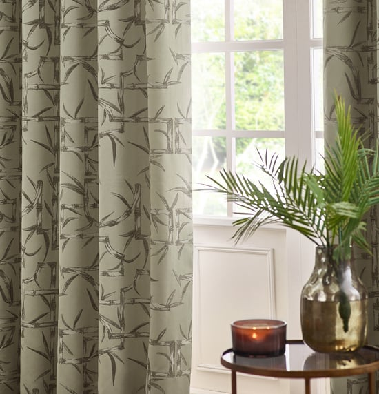 Paoletti Bamboo Fully Lined Jacquard Eyelet Curtain Pair, Champagne - Image 5