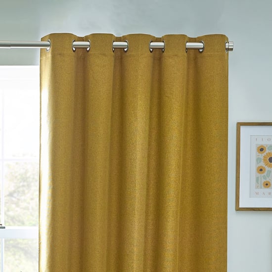 Furn Dawn Textured Blackout Eyelet Curtain Pair, Mustard - Image 2