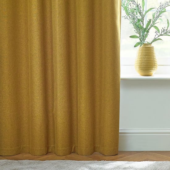 Furn Dawn Textured Blackout Eyelet Curtain Pair, Mustard - Image 3