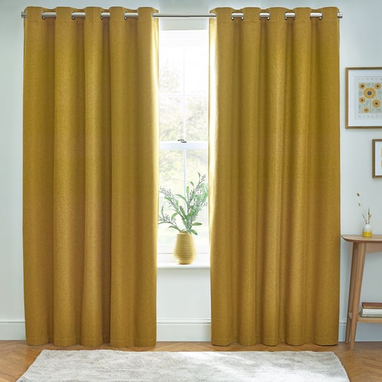 Furn Dawn Textured Blackout Eyelet Curtain Pair, Mustard - Image 4