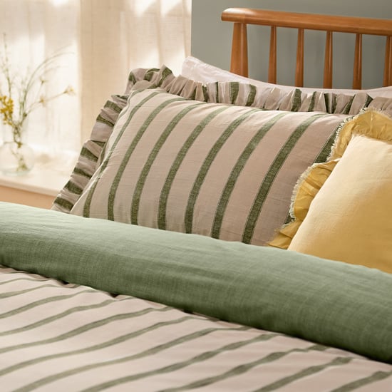 Wylder Connie Striped Ruffle Duvet Cover Set, Moss - Image 2
