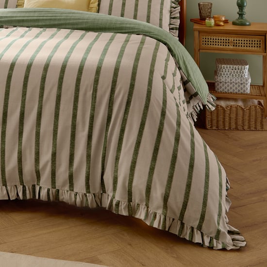 Wylder Connie Striped Ruffle Duvet Cover Set, Moss - Image 3