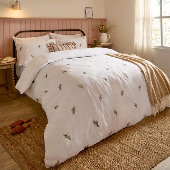 Wylder Josephine Embroidered Muslin Duvet Cover Set, White/Pink - Image 1