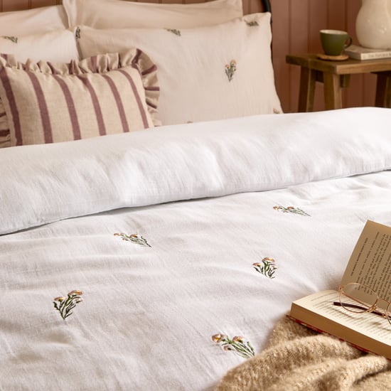 Wylder Josephine Embroidered Muslin Duvet Cover Set, White/Pink - Image 2