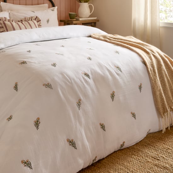 Wylder Josephine Embroidered Muslin Duvet Cover Set, White/Pink - Image 3