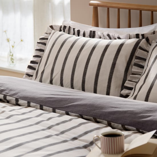 Wylder Connie Striped Ruffle Duvet Cover Set, Chocolate - Image 2