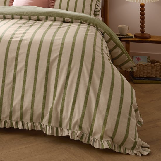 Wylder Connie Striped Ruffle Duvet Cover Set, Olive - Image 3