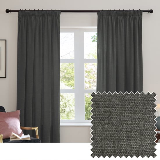 Furn Soft Chenille Blackout Pencil Pleat Curtain Pair, Charcoal - Image 1