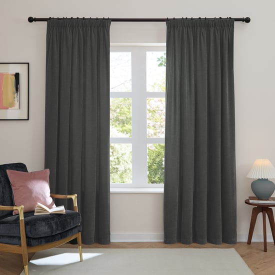 Furn Soft Chenille Blackout Pencil Pleat Curtain Pair, Charcoal - Image 2