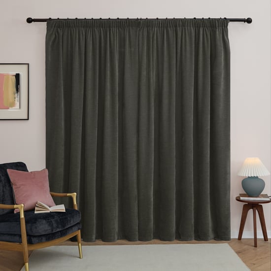 Furn Soft Chenille Blackout Pencil Pleat Curtain Pair, Charcoal - Image 3