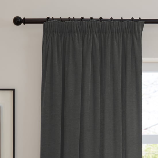 Furn Soft Chenille Blackout Pencil Pleat Curtain Pair, Charcoal - Image 6