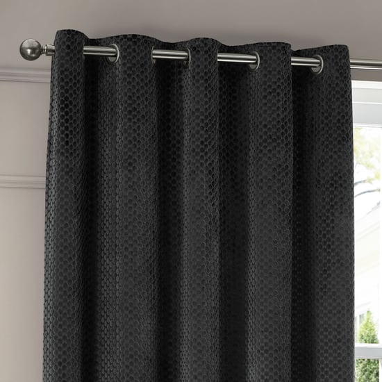 Paoletti Neptune Fully Lined Velvet Eyelet Curtain Pair, Charcoal - Image 3