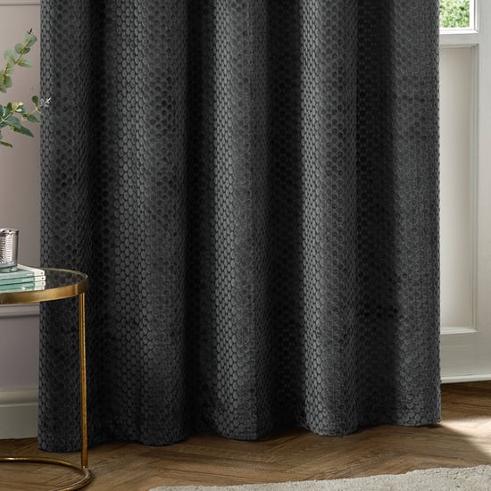 Paoletti Neptune Fully Lined Velvet Eyelet Curtain Pair, Charcoal - Image 4
