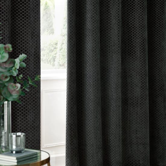 Paoletti Neptune Fully Lined Velvet Eyelet Curtain Pair, Charcoal - Image 5