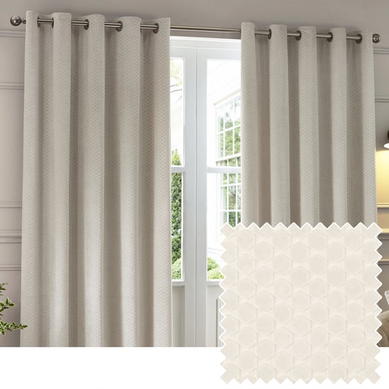 Paoletti Neptune Fully Lined Velvet Eyelet Curtain Pair, Ivory - Image 1