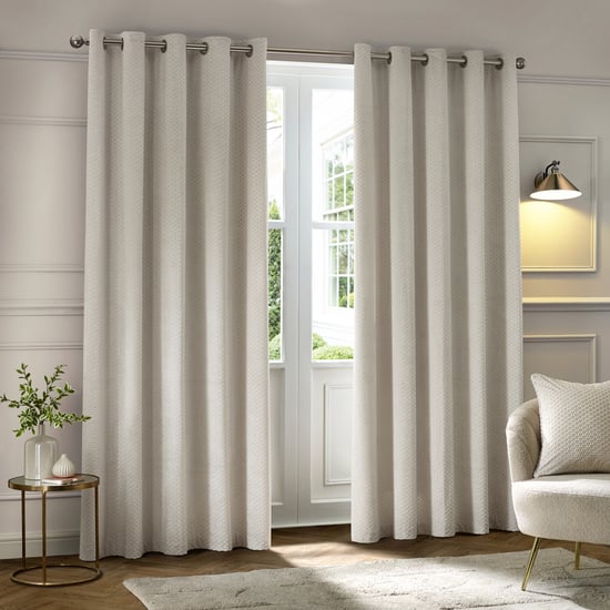 Paoletti Neptune Fully Lined Velvet Eyelet Curtain Pair, Ivory - Image 2