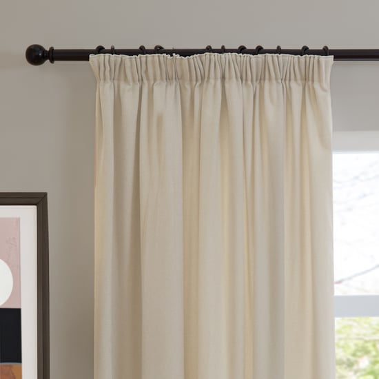 Furn Soft Chenille Blackout Pencil Pleat Curtain Pair, Ecru - Image 6