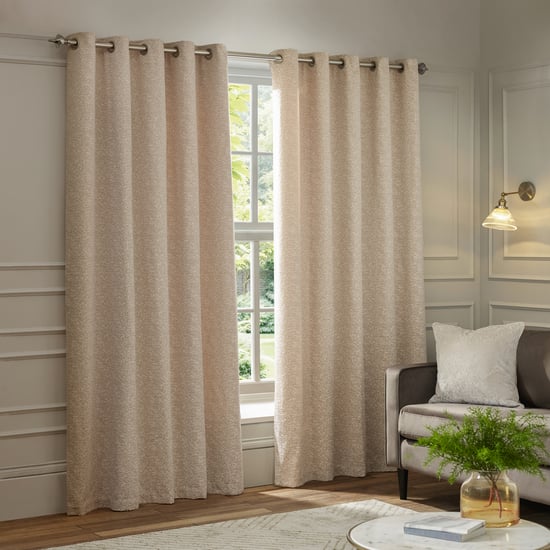 Paoletti Galaxy Fully Lined Chenille Eyelet Curtain Pair, Blush - Image 1