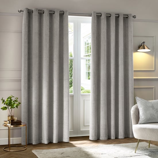 Paoletti Neptune Fully Lined Velvet Eyelet Curtain Pair, Silver - Image 2